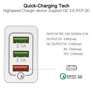 AR-QC-03 Adaptor de încărcare rapidă USB cu 3 porturi 18W