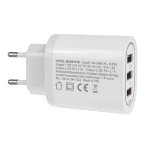 Maclean Energy Charger QC 3.0 MCE479 B - alb Qualcomm Quick Charge 3.6-6V / 3A, 6-9V / 2A, 9-12V / 1.5A