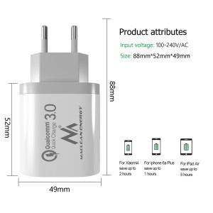 Maclean Energy Charger QC 3.0 MCE479 B - alb Qualcomm Quick Charge 3.6-6V / 3A, 6-9V / 2A, 9-12V / 1.5A