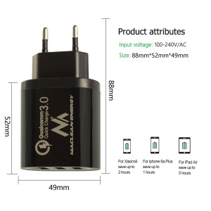 Maclean Energy Charger QC 3.0 MCE479 B - Negru Qualcomm Quick Charge 3.6-6V/3A, 6-9V/2A, 9-12V/1.5A