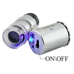 Mini microscop 60x cu LED și iluminare de fundal UV