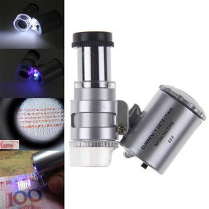 Mini microscop 60x cu LED și iluminare de fundal UV